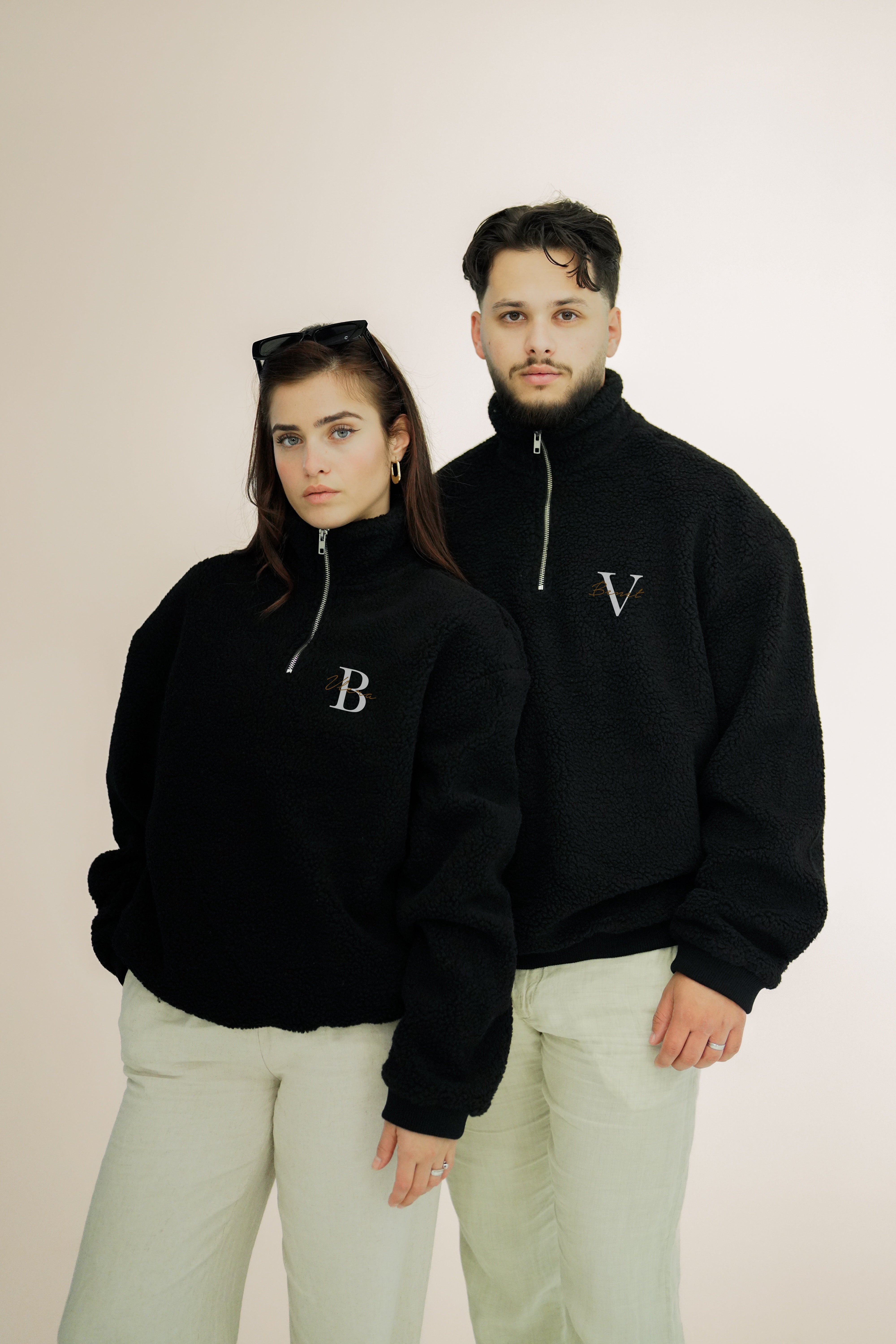 2x Partner Sweater Halfzip Teddy mit Wunschbuchstaben & Namen