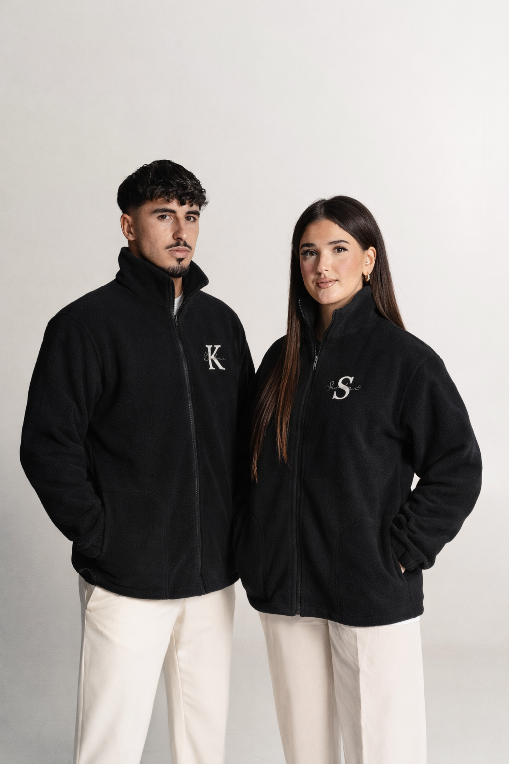 2x Partner Fleece jacken mit Wunschbuchstaben & Namen