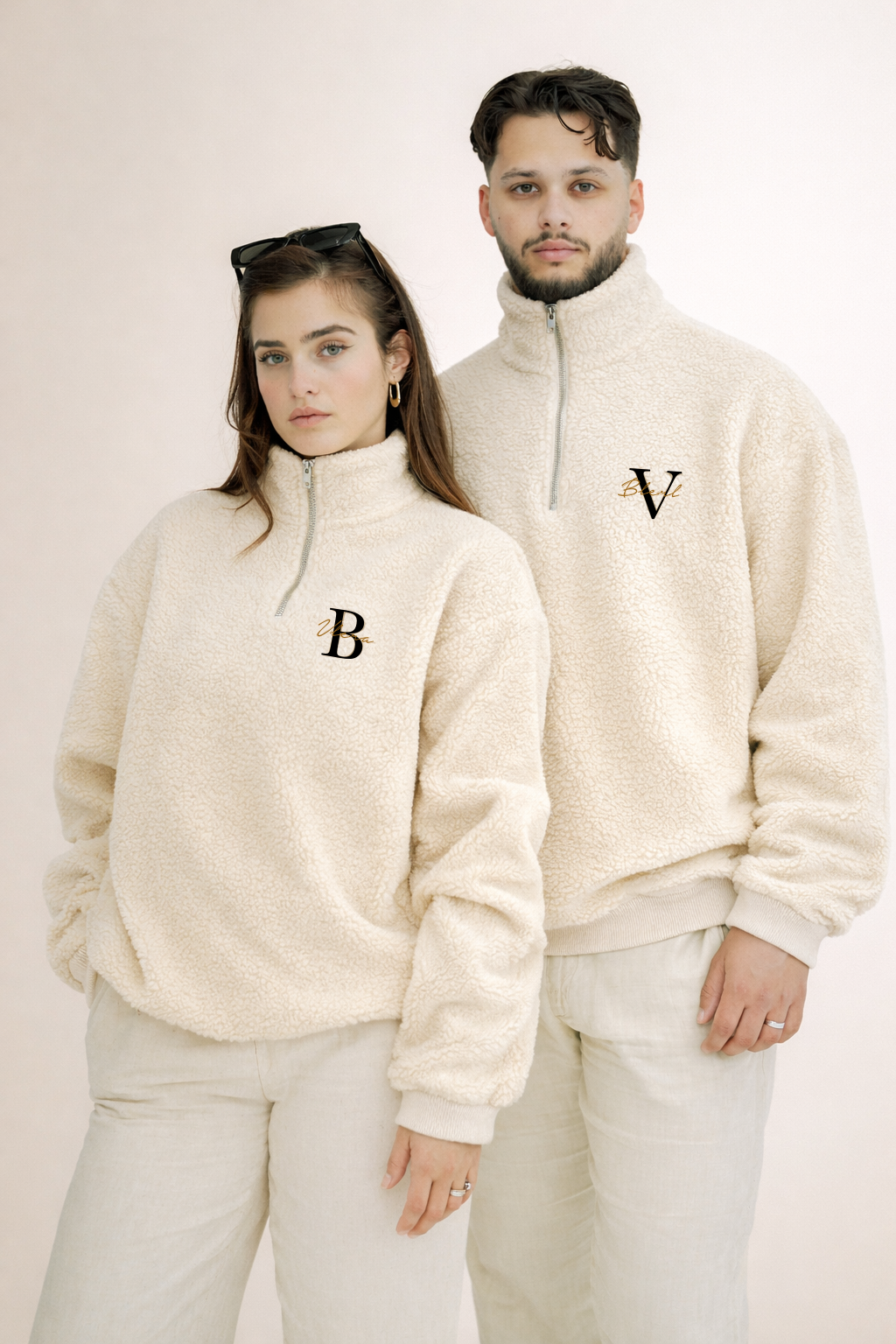 2x Partner Sweater Halfzip Teddy mit Wunschbuchstaben & Namen