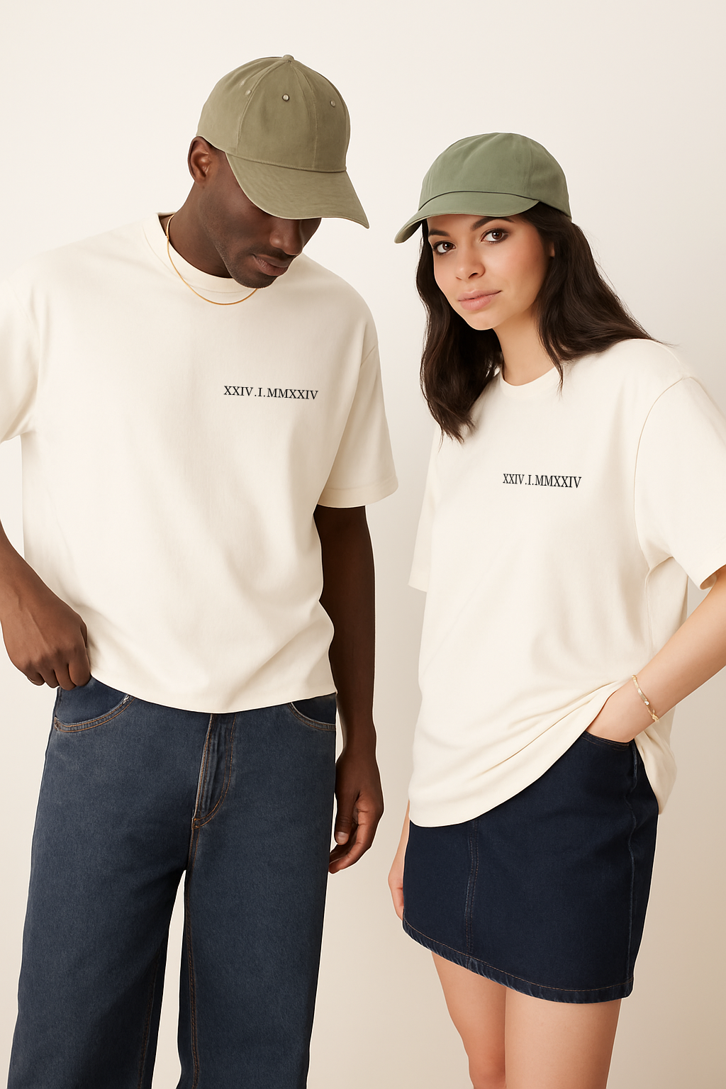 2x Partner T-Shirt´s mit Römischen Wunschdatum