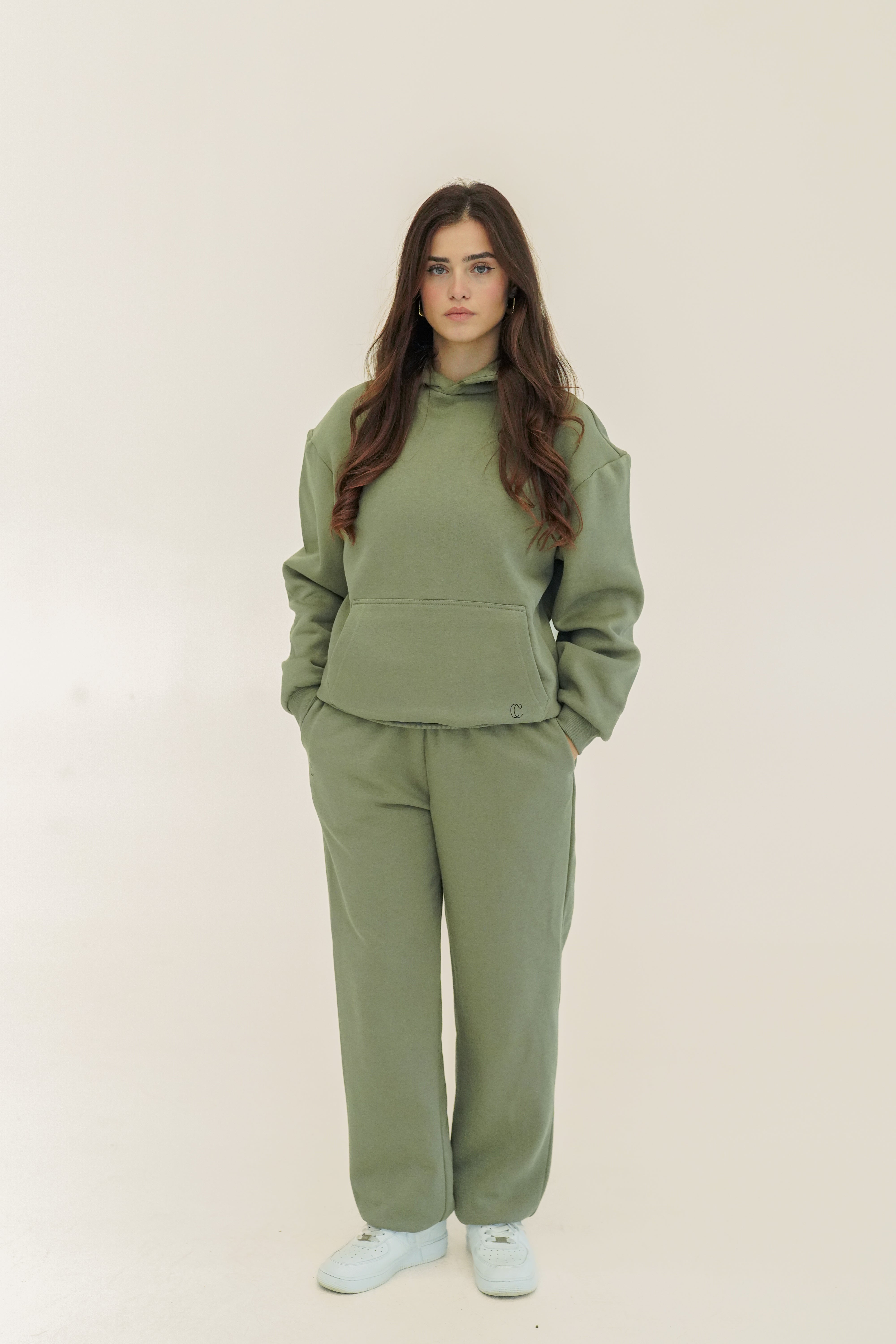 Fluffy Damen Jogginganzug Olive
