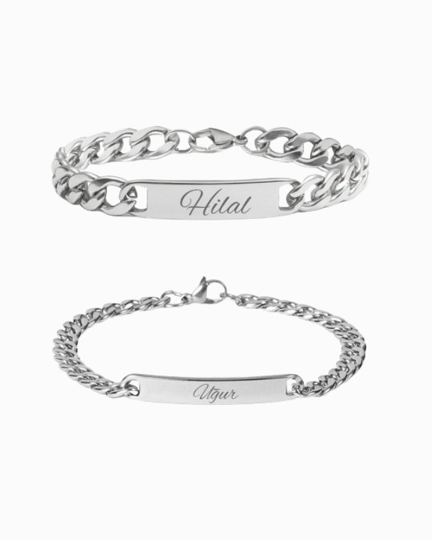 2x Partner Armbänder Cuban CLASSIC mit Wunschgravur