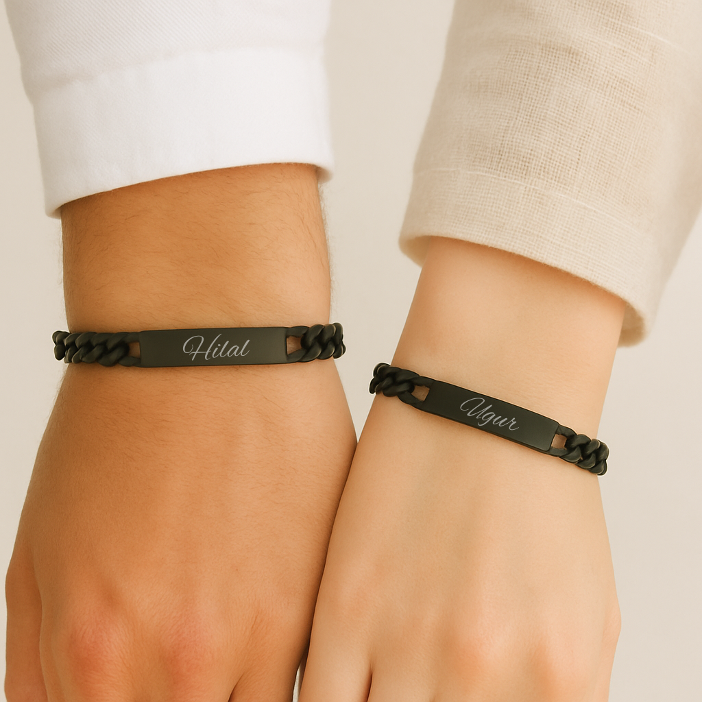 2x Partner Armbänder Cuban mit Wunschgravur