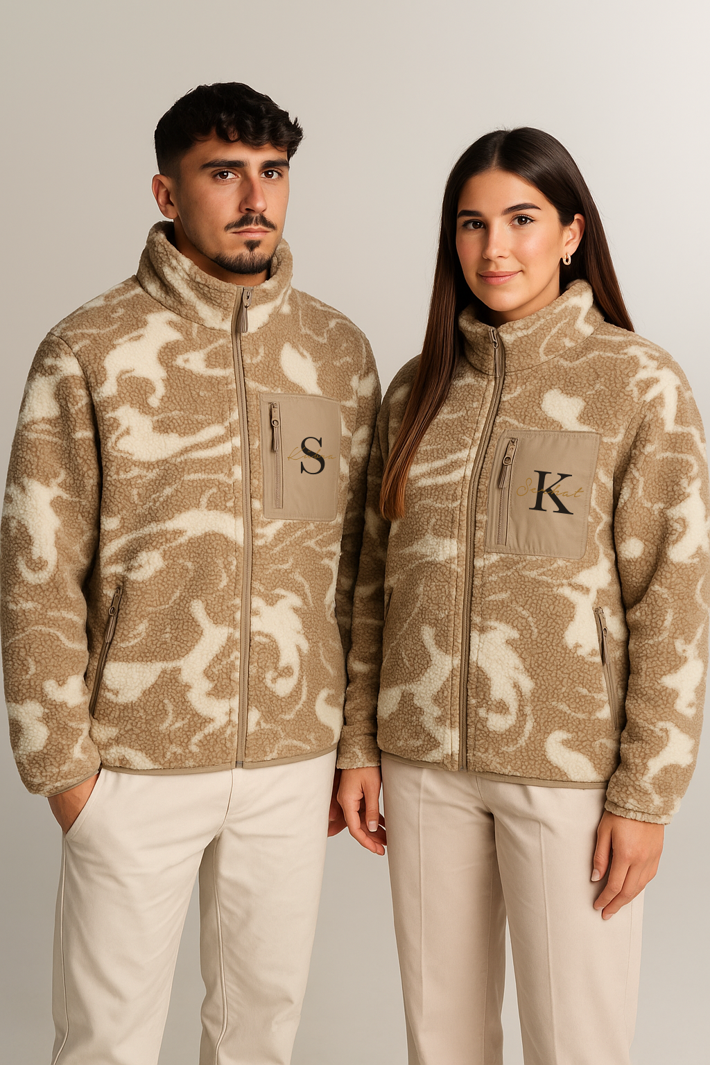 2x Partner Teddy Camo Jacken mit Wunschbuchstaben & Namen