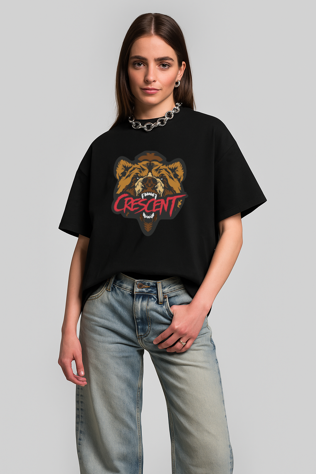 Crescent Bär Damen T-shirt Schwarz