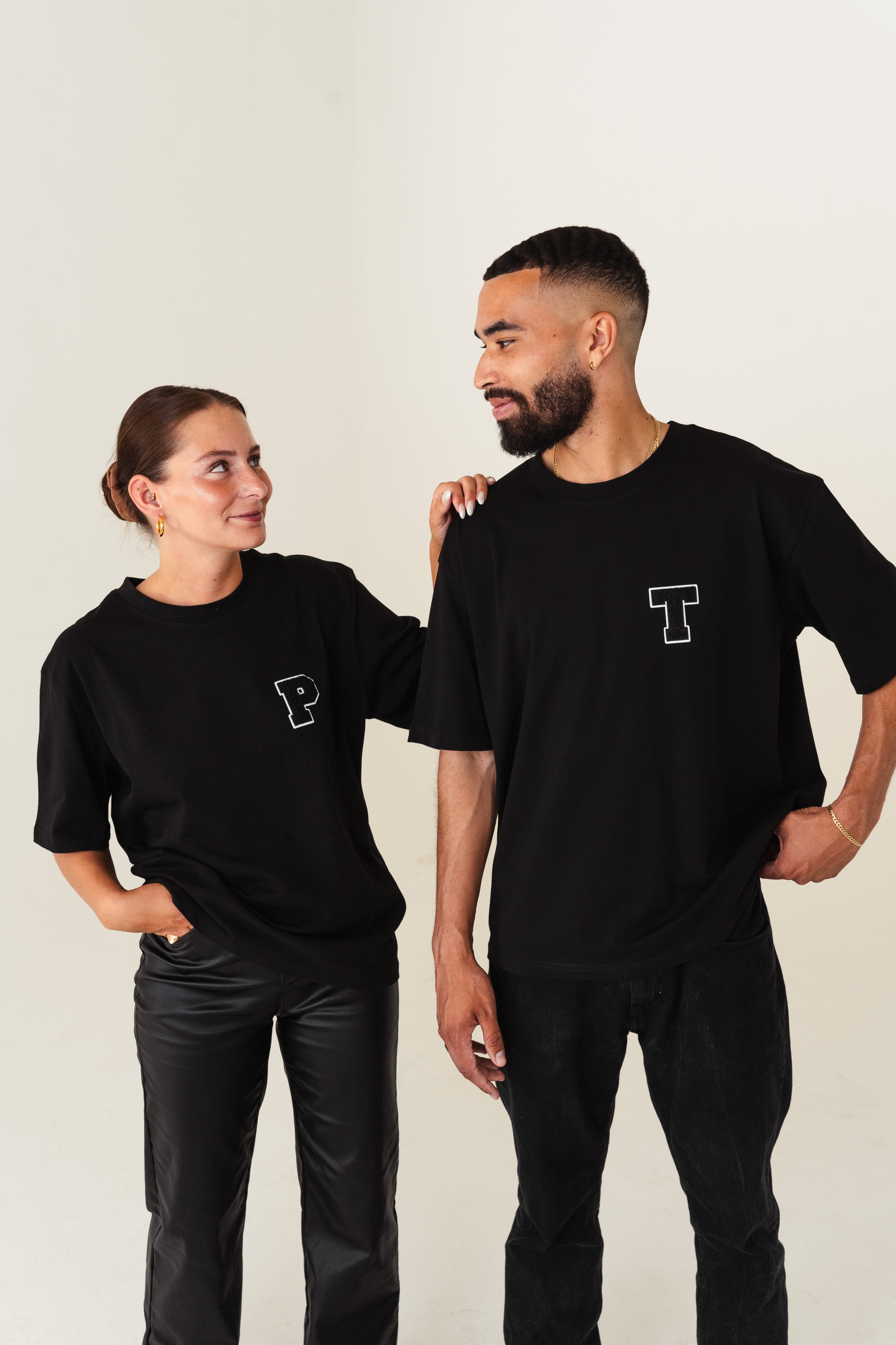 2x Partner Collage T-Shirt´s mit Wunsch Patch
