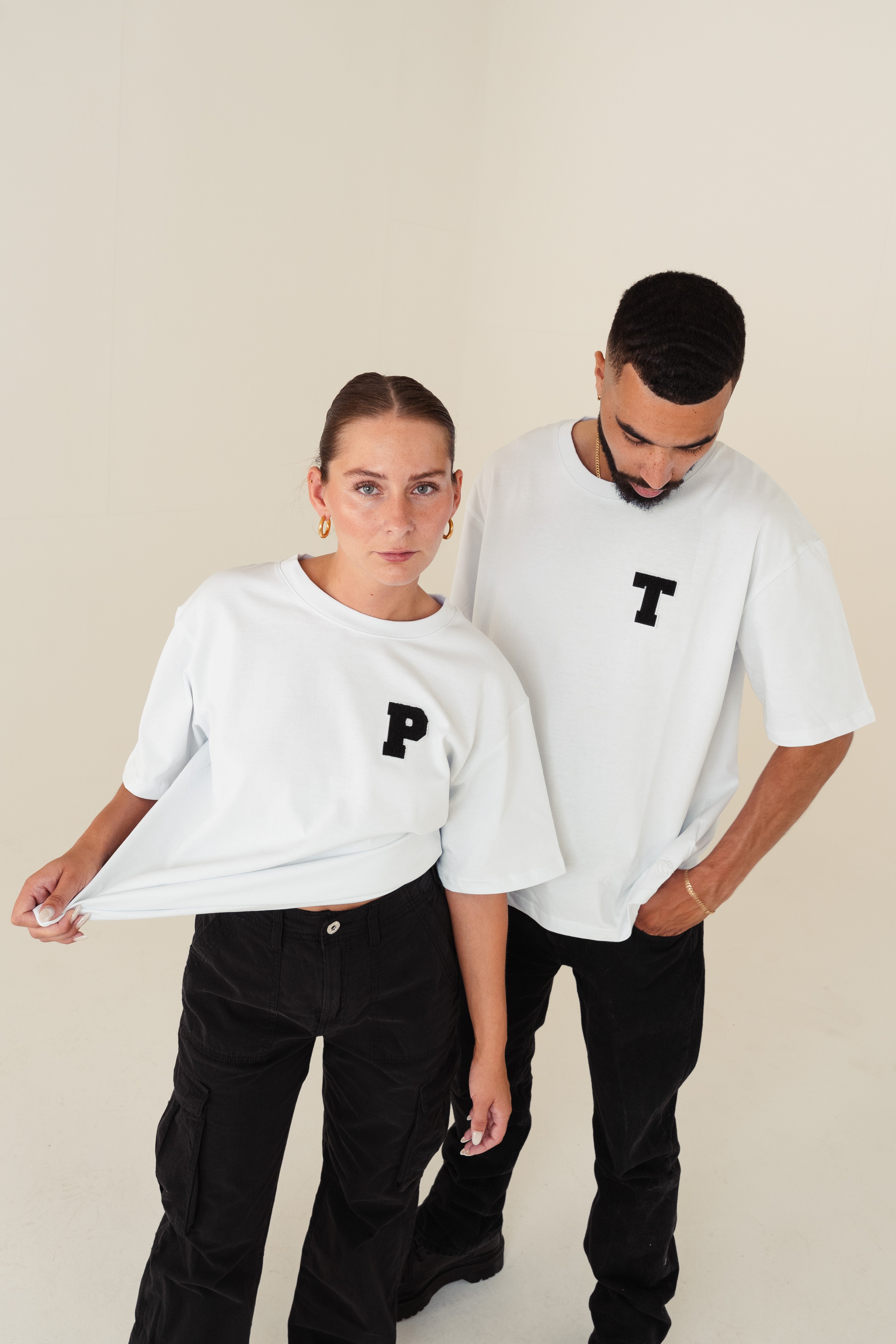 2x Partner Collage T-Shirt´s mit Wunsch Patch