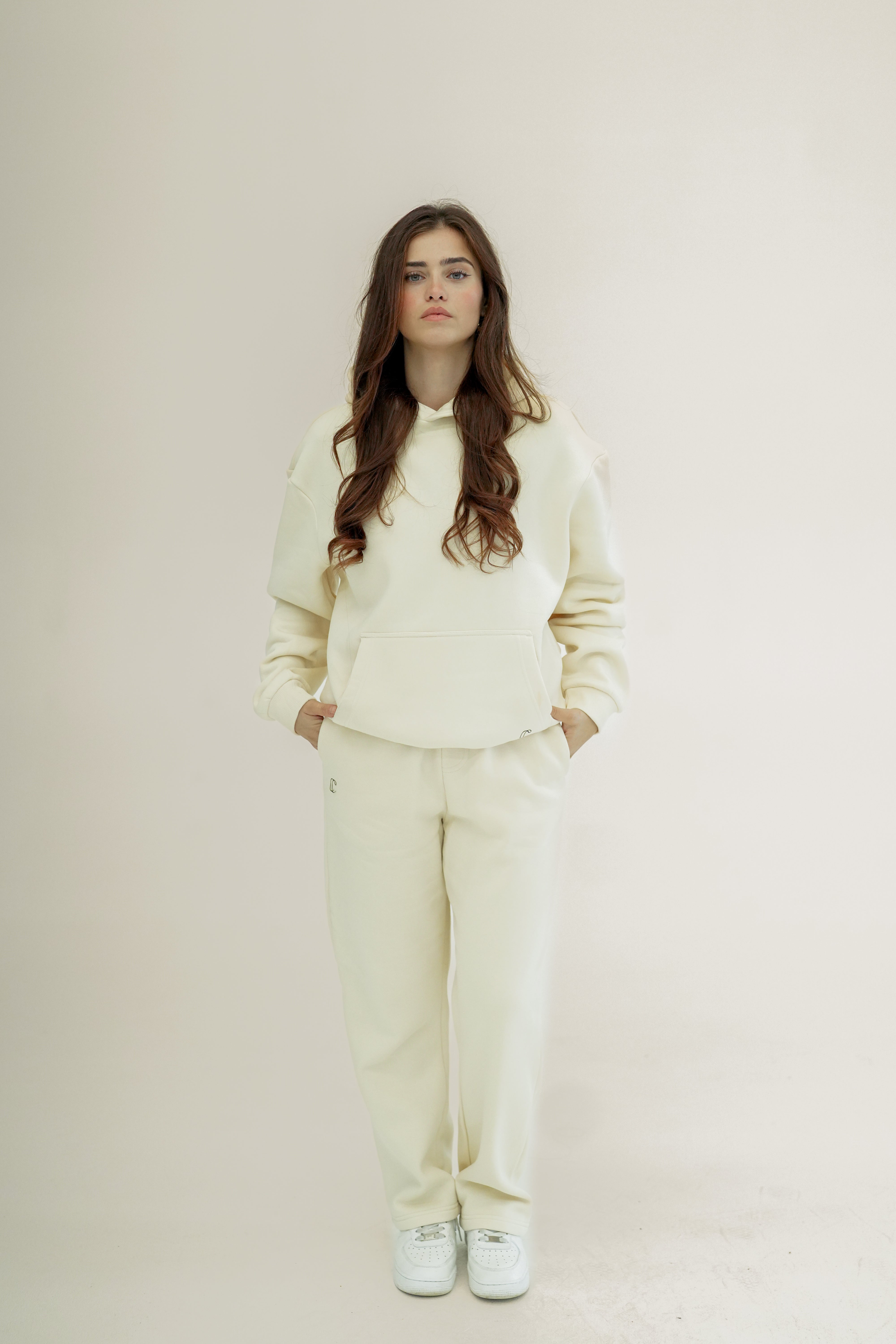 Fluffy Damen Jogginganzug Creme
