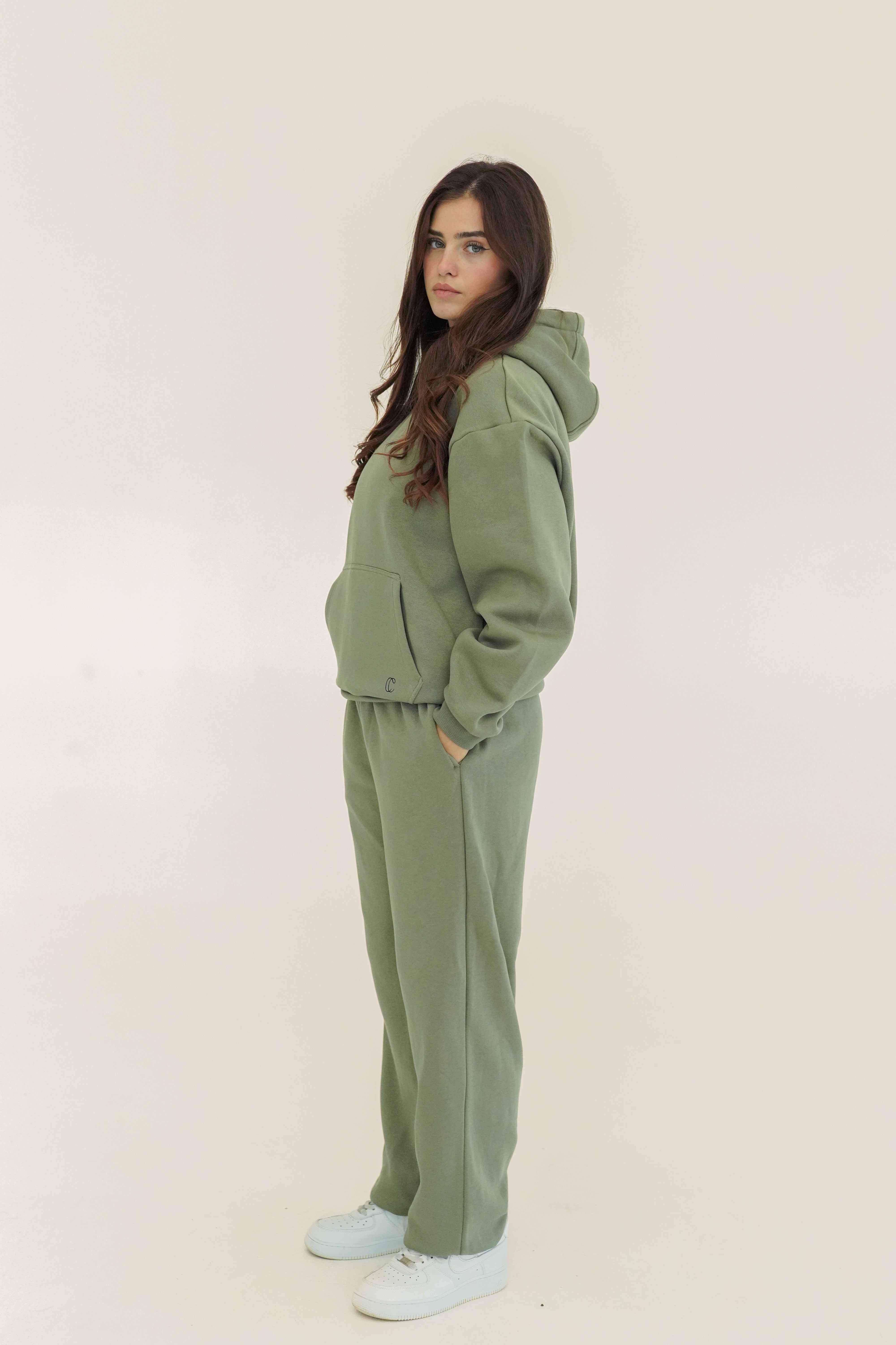 Fluffy Damen Jogginganzug Olive