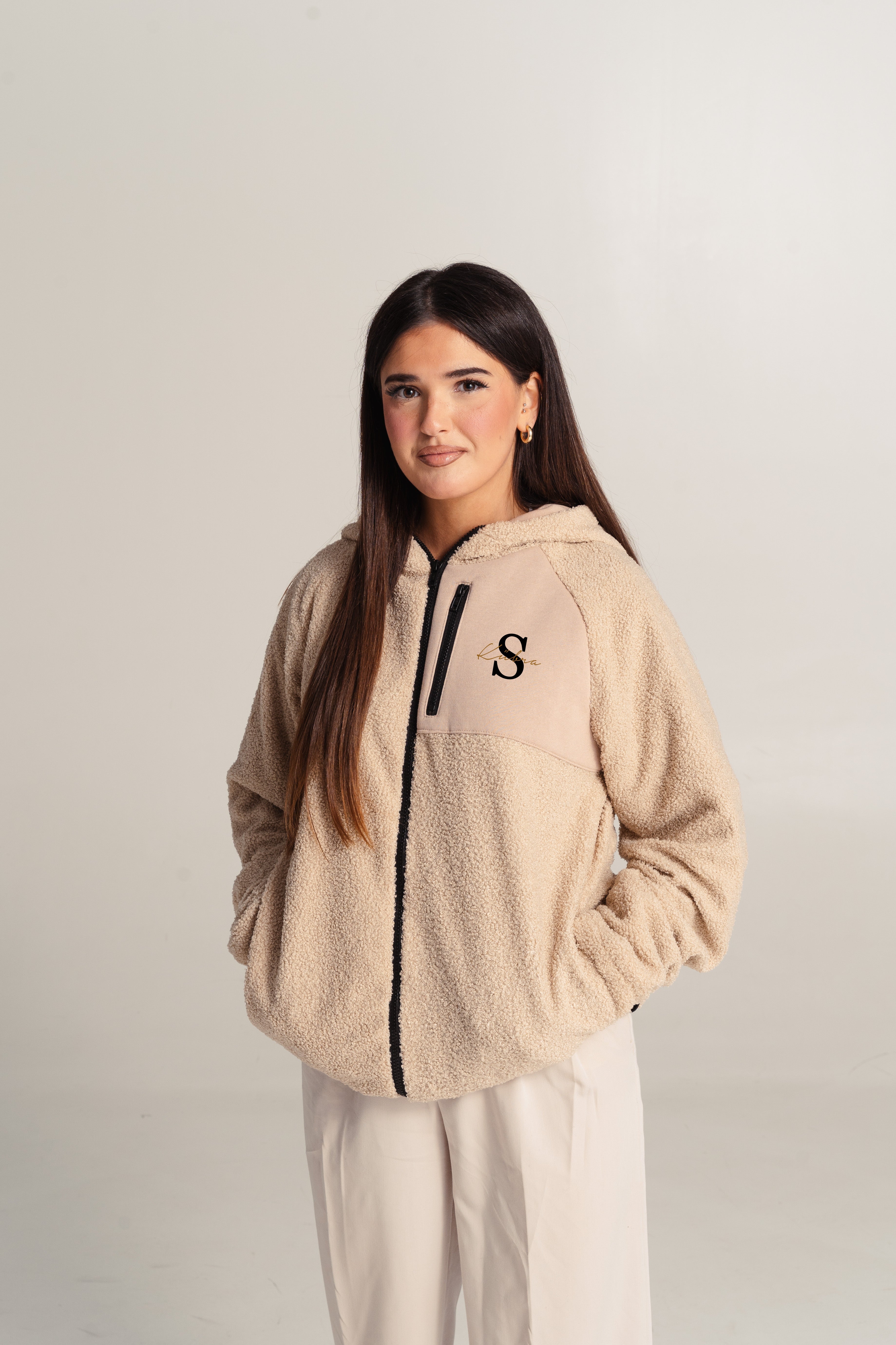 Bae Damen Teddy Jacke mit Wunschbuchstaben & Namen